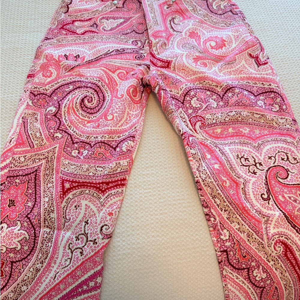 Vertigo Paris Women's Flare Jeans in Pink and White Paisley